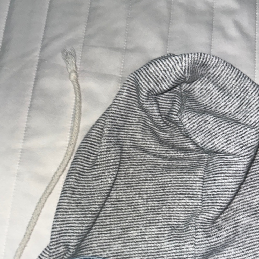 Mossimo Supply Co. Light Blue Denim Jacket with Striped Gray Sleeves - Picture 9 of 10
